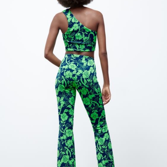 💕 Zara Green Blue Jaquard Hi waistFlare Pants Set Bloggers favourite - Picture 8 of 13